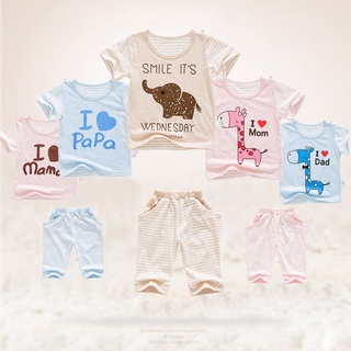 2 piezas ropa de niño de algodón de manga corta camiseta con patrón encantador + pantalones largos