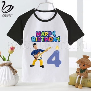 Feliz cumpleaños número de dibujos animados bombero Sam niños ropa camiseta regalo de cumpleaños niños ropa niños camisetas fiesta camisetas (6)