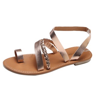 Elivebuy 💥 sandalias De verano para mujer con Tiras De tacón bajo plano De tacón bajo sandalias De playa zapatos