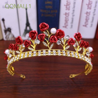 Qqmall1 banda para el cabello De aleación De oro Rosa roja con pedrería/Tiara/Multicolorido