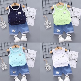 Verano de los niños bebé niños Casual sin mangas Floral impresión camiseta Tops+pantalones cortos