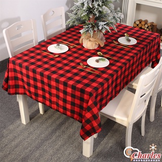 [Charles] Funda de mesa a cuadros rojo negro, enjuague de mesa, funda de almohada, mantel individual para decoración de navidad