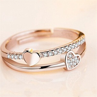 anillo de cobre blanco chapado corazón a corazón abierto anillo japón y corea del sur en forma de corazón anillo de diamante femenino pareja anillo de plata joyería