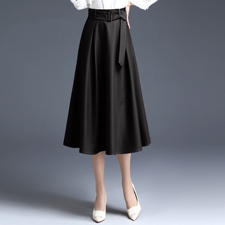 Falda Una línea de falda de primavera y verano de cintura alta de longitud media plisada de media longitud de la falda drapeado