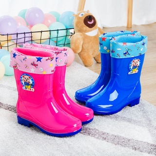 ❤ ❤Plus botas de lluvia de terciopelo antideslizante lindo de dibujos animados zapatos de agua de los niños más algodón para mantener caliente de la escuela primaria estudiantes de kindergarten botas de agua de los niños (1)