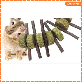 Wood Molar Sticks w/Grass Cake Pet Chinchilla Snacks Dental Chewing Toy