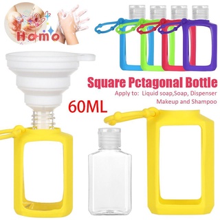 HOMOATION 60ML Square Pctagonal Bottle Empty Bottle Cover Silicone Bottle Separate Bottling Travel Accessories Mini Cleanser Container Pocketable Container Bag Hand Washing