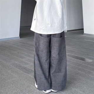 Coreano-Styleinsall-Partido de la moda bolsillos sueltos de pierna ancha mono de los hombres rectos todo-partido de pana Casual pantalones-música de la marea