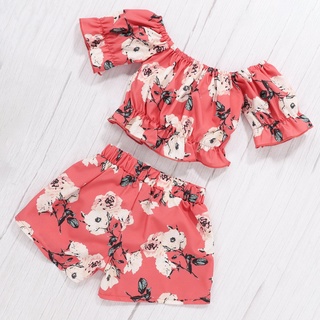 upingri 2 unids/set ropa de bebé estampado floral buen aspecto piel amigable niñas camiseta pantalones cortos traje para verano (2)