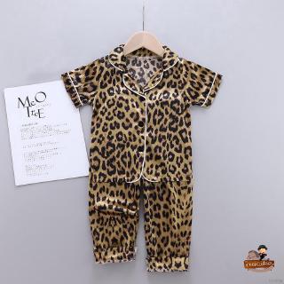 ruiaike verano bebé niños niñas niños leopardo ropa de dormir pijamas conjunto de manga corta Tops + pantalones ropa de dormir pijama conjunto