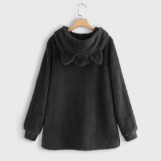 De gran tamaño de lana sudadera con orejas de gato de las mujeres otoño invierno jersey de doble cara bordado de felpa sudadera con capucha (5)
