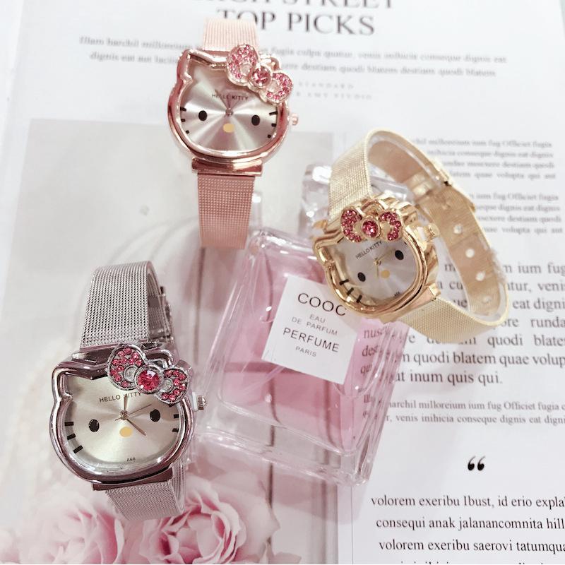 Reloj de moda relojes automáticos Hello Kitty imán correa diamante reloj Jam Tangan (4)
