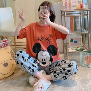 Disney Pijamas Mujeres Verano Niñas De Manga Corta Delgada De Dibujos Animados Mickey Mouse Conjunto