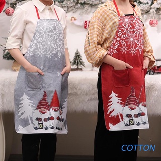 COTTON Christmas Gnome Snowflake Print Apron Women Men Cartoon Kitchen Bib with Front Pockets for Cooking Baking Gardening
