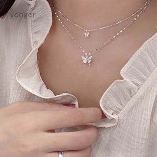 Elegante Collar De Mariposa Brillante De Plata 925 Para Mujer/Cadena De Clavícula De Doble Capa Joyería
