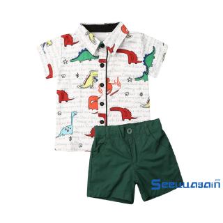 SEEKids bebé niño de dibujos animados traje colorido dinosaurios impreso camisas de manga corta (3)