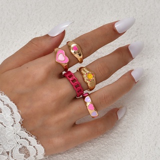 moda goteo aceite corazón geométrico anillos conjunto dulce dedo anillos para mujeres fiesta boda joyería anillos