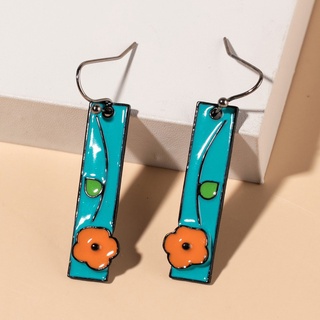 eamsasfa 1 Pair Women Earrings Painted Flower Jewelry All Match Rectangle Long Hook Earrings for Dating