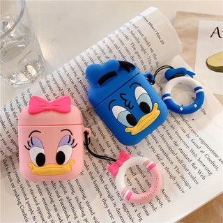 Disney For Apple Airpods Earphone Cases with Cute Cartoon Donald Duck Daisy Strips for AirPods 1/2 Headphone Cover Finger Ring