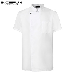 INCERUN Men's Short Sleeve Slim Fit Buttons Comfort Chef Tops
