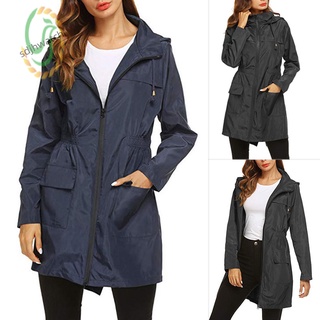 Impermeable con capucha con cremallera para mujer impermeable de secado rápido transpirable a prueba de viento abrigo largo