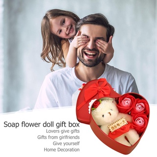 ❀ifashion1❀3pcs Scented Soap Rose Flowers Perfumed Soap Bear Iron Box Valentine Gift
