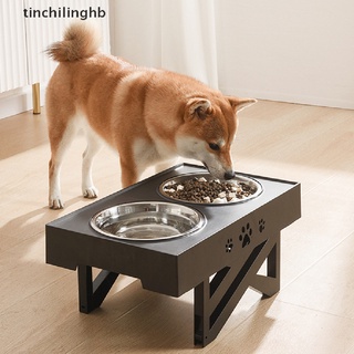 [tinchilinghb] Anti-Slip Elevated Double Dog Bowls Stainless Steel Water Food Container Feeder [HOT]