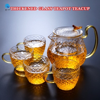 teteras de vidrio engrosado y 3 tazas de té transparentes resistentes al calor para el hogar
