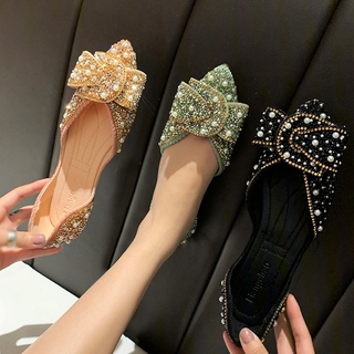 mujer punta plana zapatos moda dulce d'orsay pisos bowknot perlas nuevo listado