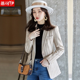 Traje de rayas de manga larga de las mujeres abrigo 2021 otoño nuevo estilo coreano slim fit delgado aspecto traje casual de las mujeres top
