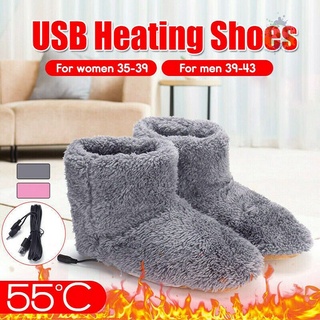 invierno usb calentador zapatos de pie de felpa caliente eléctrico zapatilla pies lavables al calor hombres/mujeres (1)