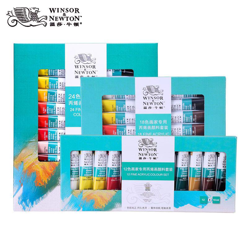 Winsor & Newton-Juego De Pinturas Acrílicas Profesionales (12/18/24 Colores , 10 Ml , Pintado A Mano , Dibujo De Pared , Pintura De Pigmentos , Set De Pinceles De Nailon) (1)