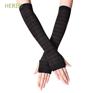 hered mujeres niñas guantes de punto suave rayas pulsera sin dedos guante largo manga larga clásico algodón brazo cubierta codo manopla