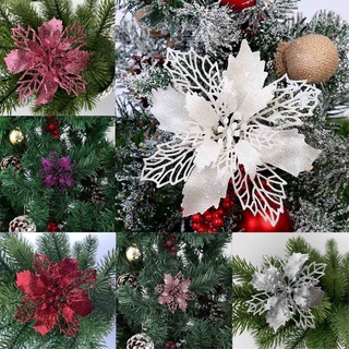 5 Pzas Flores Artificiales De Navidad Con Purpurina/Falsas/Decoraciones De Árbol Regalo De Año Nuevo