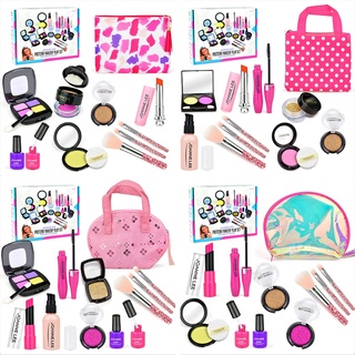 wmmb niñas maquillaje juguete conjunto de pretender juego de princesa rosa maquillaje belleza seguridad kit no tóxico juguetes para niñas vestir cosméticos bolsa de viaje (1)