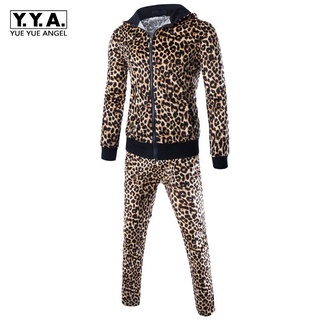 2021 Euro Moda Hombres Leopardo Sudaderas Con Capucha Pantalones De Chándal Conjuntos
