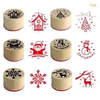 Árbol 6pcs tarjeta hacer sellos conjunto de navidad decorativo montado de madera sello de goma DIY manualidades diario Scrapbooking
