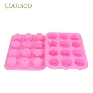 COOLSOO 2 pcs Non Stick Flower Shaped Mold 12 Cavity Cake Pan Silicone Mold Candy Chocolate Love Muffin Jelly Pudding Baking Mould