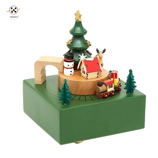 caja de música de madera tallada mecanismo musical caja de música de viento tren móvil diy caja de música de madera de navidad cantando caja de regalo