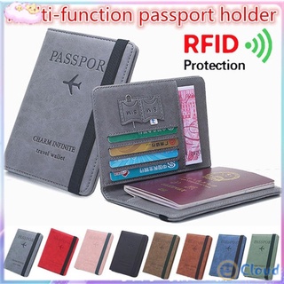 CLOUD Portable Passport Holder Ultra-thin RFID Wallet Passport Bag Credit Card Holder Leather Document Package Multi-function Travel Cover Case/Multicolor