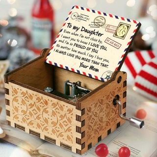 Engraved Wooden Music Box Hand-cranked Music Box for Daughter Wife Birthday Festival Gifts