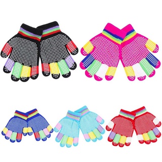 myraes - guantes cómodos de punto para niñas, guantes de dedo, partículas de punto, a prueba de viento, invierno cálido, antideslizante, engrosado/multicolor (5)