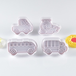 [Kuku] 8 moldes de plástico para hornear, diseño de bicicleta, coche, cocina, galletas, cortador de galletas, émbolo, 3D, decoración de tartas (4)