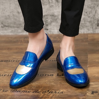 Tamaño 38-48 Hombres Formal Puntiagudo Zapatos De Cuero De La Moda Slip-On Azul (8)