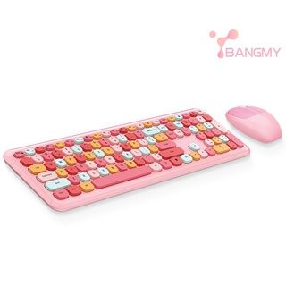 Mofii 666 teclado ratón Combo inalámbrico G Color mezclado 110 teclas teclado ratón conjunto con teclas redondas Punk para niña rosa