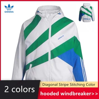 Adidas Clover Men's Windbreaker Hooded Diagonal Stripe Stitching Color Windproof Jacket GJ6730 GJ6731