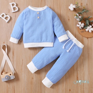 Anana-2 piezas trajes casuales para bebés, estampado de lunares de bebé, Color sólido, cuello redondo, pantalones de corbata con bolsillo (6)