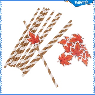 Maple Leaf Drinking Straws Cocktail Christmas Birthday Party Paper Straws, Pack of 10