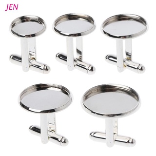 JEN 10Pcs Bright Silver French Cuff Link Blank Fit 12-20mm Round Cabochon Cameo Base