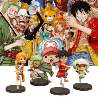 [Kaou] 4Pcs Anime Action Figure Classic Desktop Ornament PVC One Piece Luffy Zoro Model for Gift